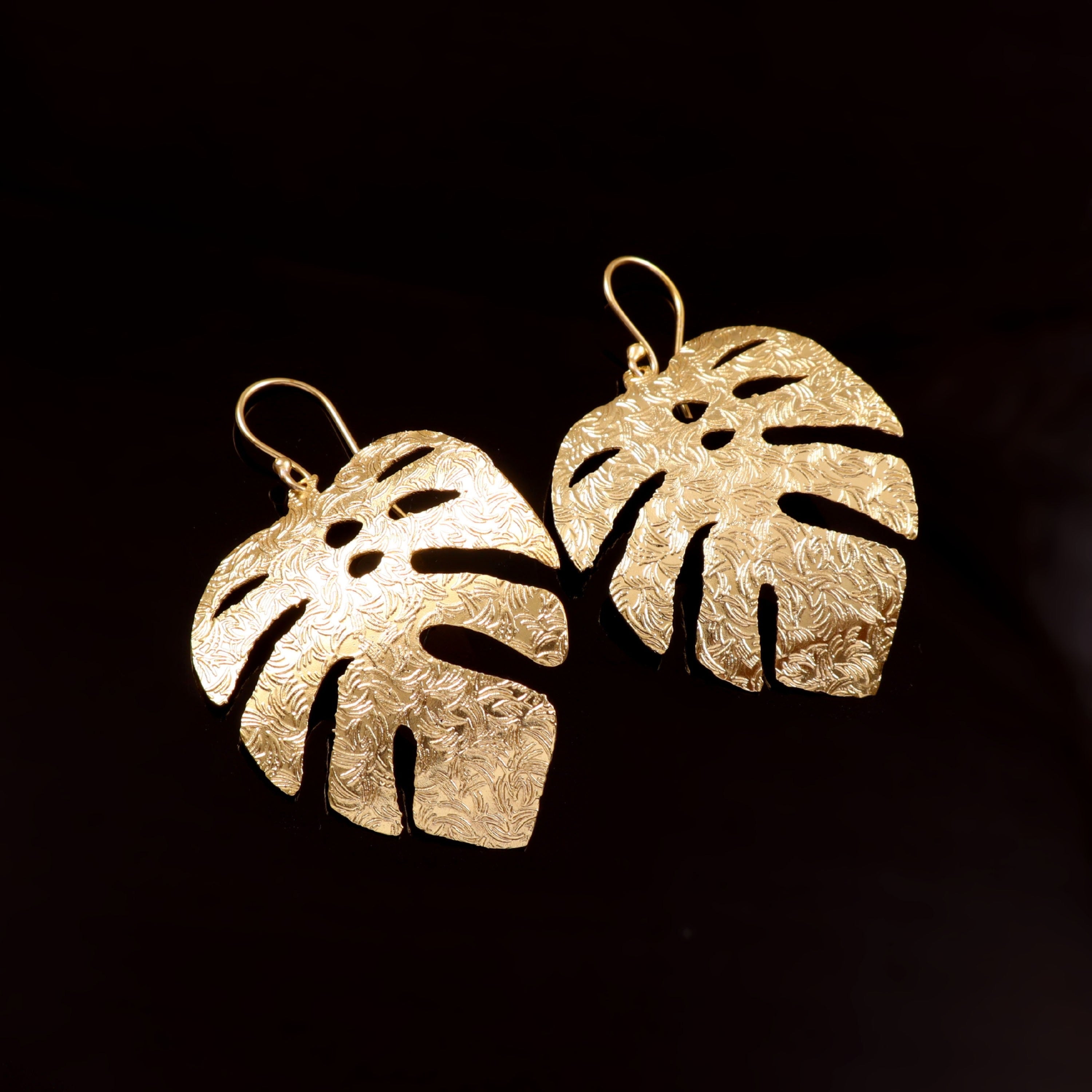 Gold Monstera Leaf Drop Earrings