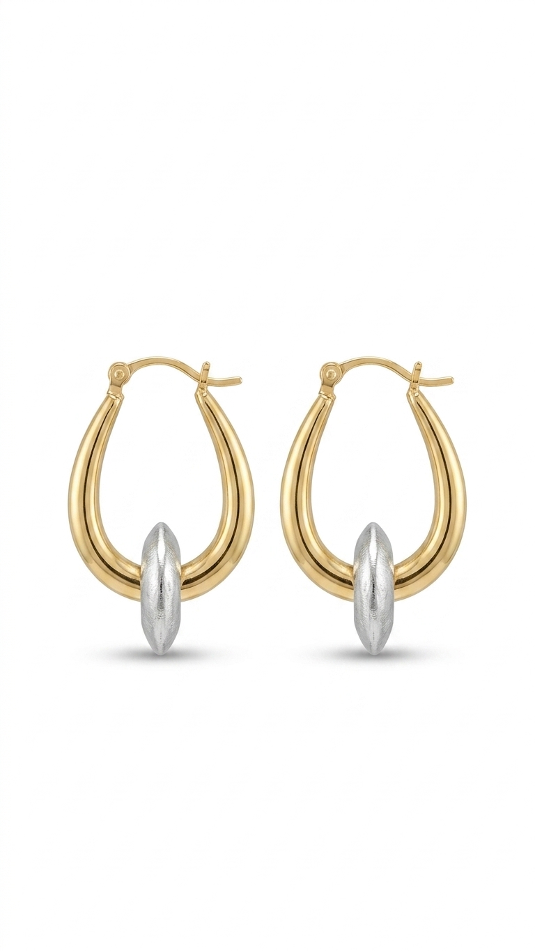Two-Tone Link Hoop Earrings