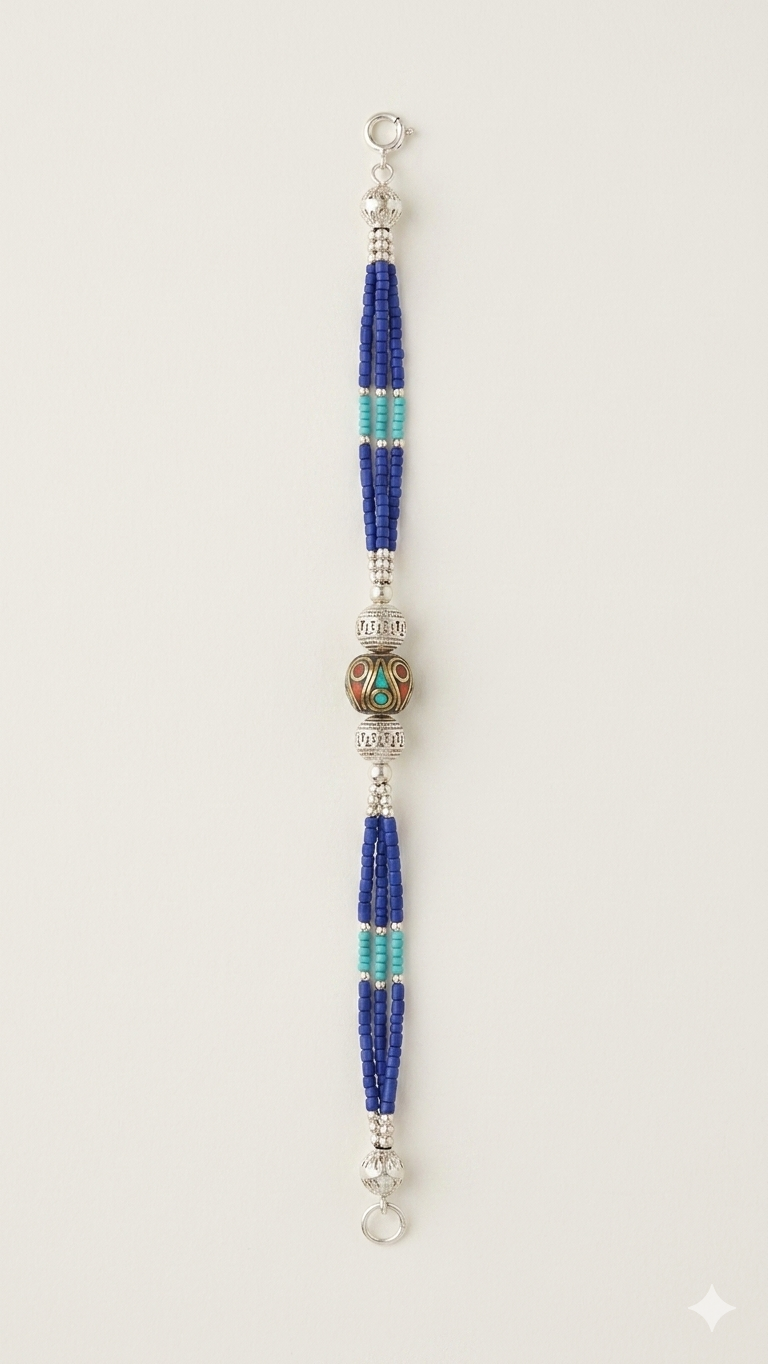Handcrafted Tibetan Blue Beaded Bracelet