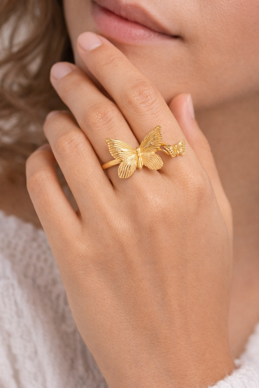Golden Butterfly Open Statement Ring