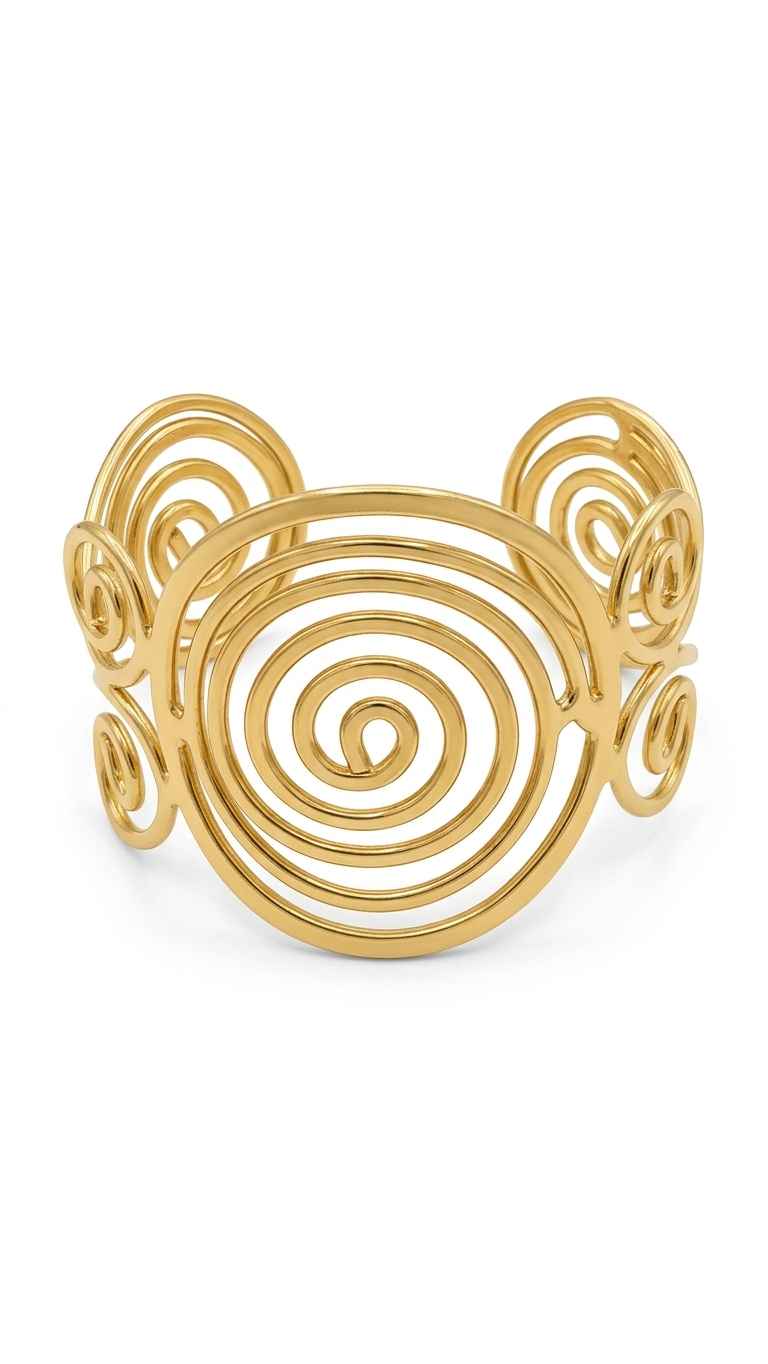 Golden Spiral Statement Cuff Bracelet