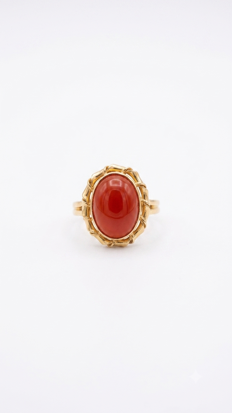 Carnelian Oval Gold Ring, Vintage Statement Ring