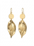 Textured Leaf Gold Drop Earrings