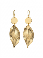 Textured Leaf Gold Drop Earrings