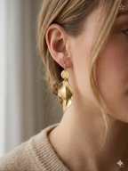 Textured Leaf Gold Drop Earrings