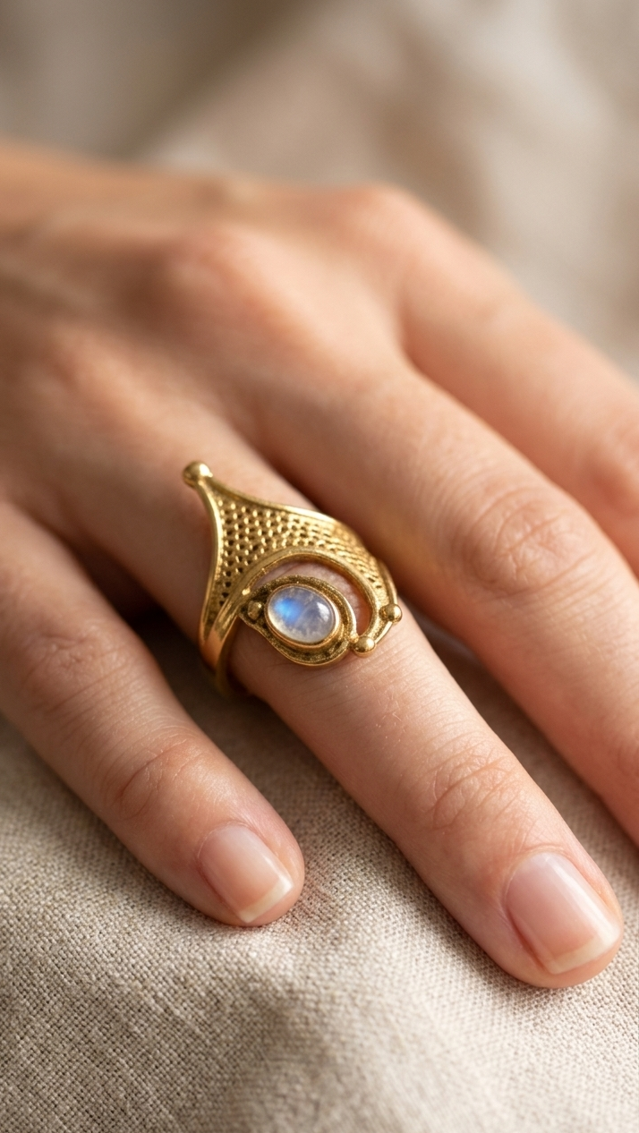 Moonstone Gold Boho Ring