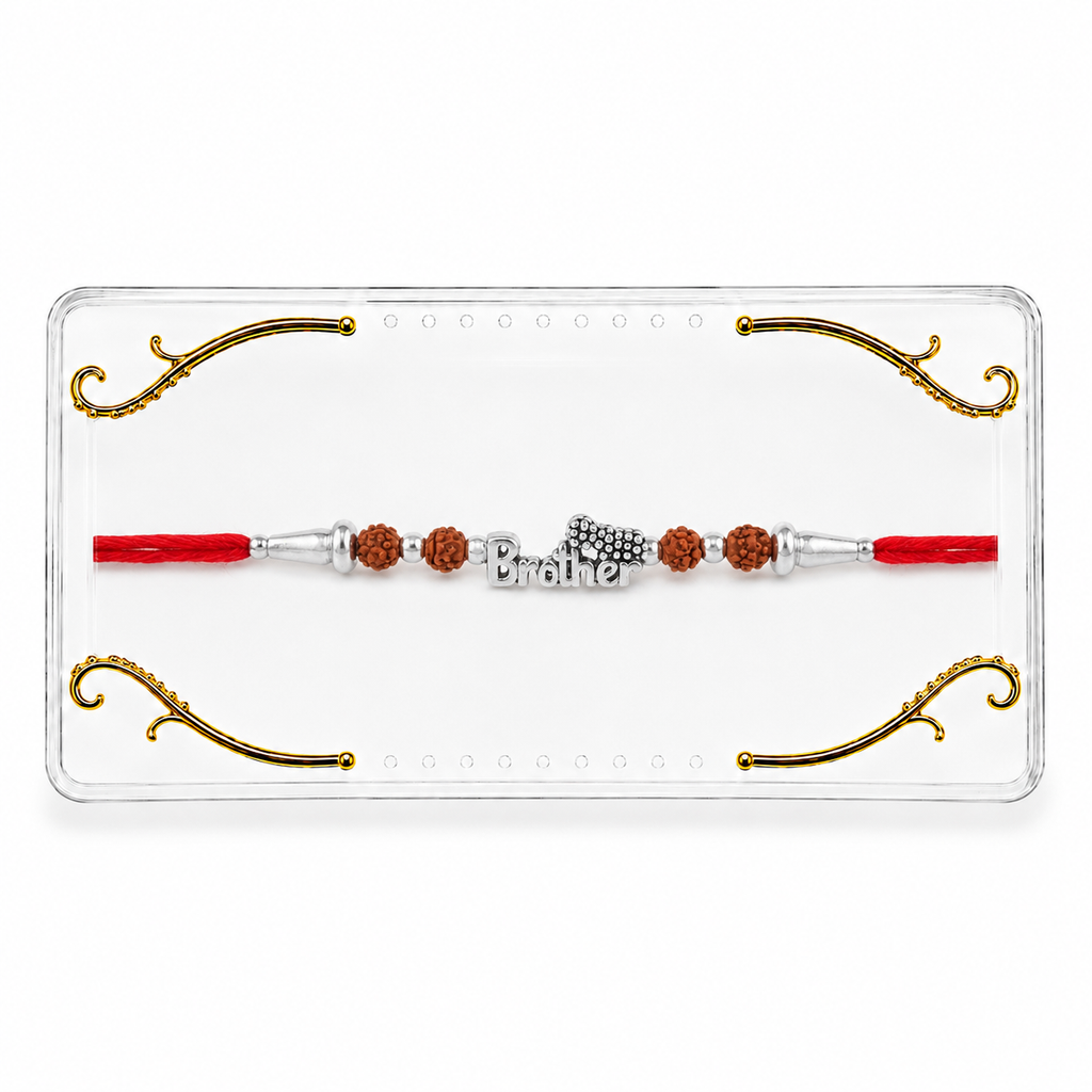 Rakhi with Rudraksha Beads & Silver-Tone Charm