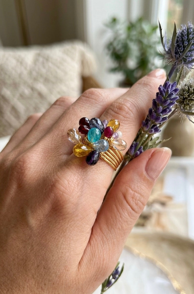 Multicolor Crystal Cluster Ring