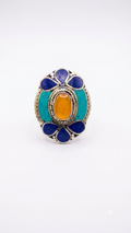 Vintage Amber Statement Ring | Handmade Tibetan Silver Ring