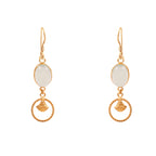 Gold Aqua Stone Shell Charm Dangle Earrings