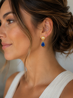 Blue Sapphire Teardrop Earrings with Pearl