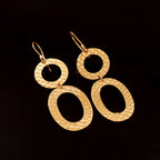 Hammered Gold Double Hoop Dangle Earrings
