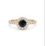 Black Sapphire Halo Ring in Gold Finish