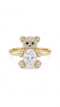 Cute Teddy Bear Crystal Ring in Gold Finish