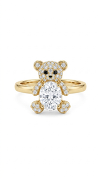Cute Teddy Bear Crystal Ring in Gold Finish