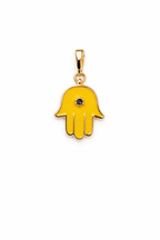 Gold Hamsa Hand Pendant Necklace | Yellow Enamel Evil Eye Charm