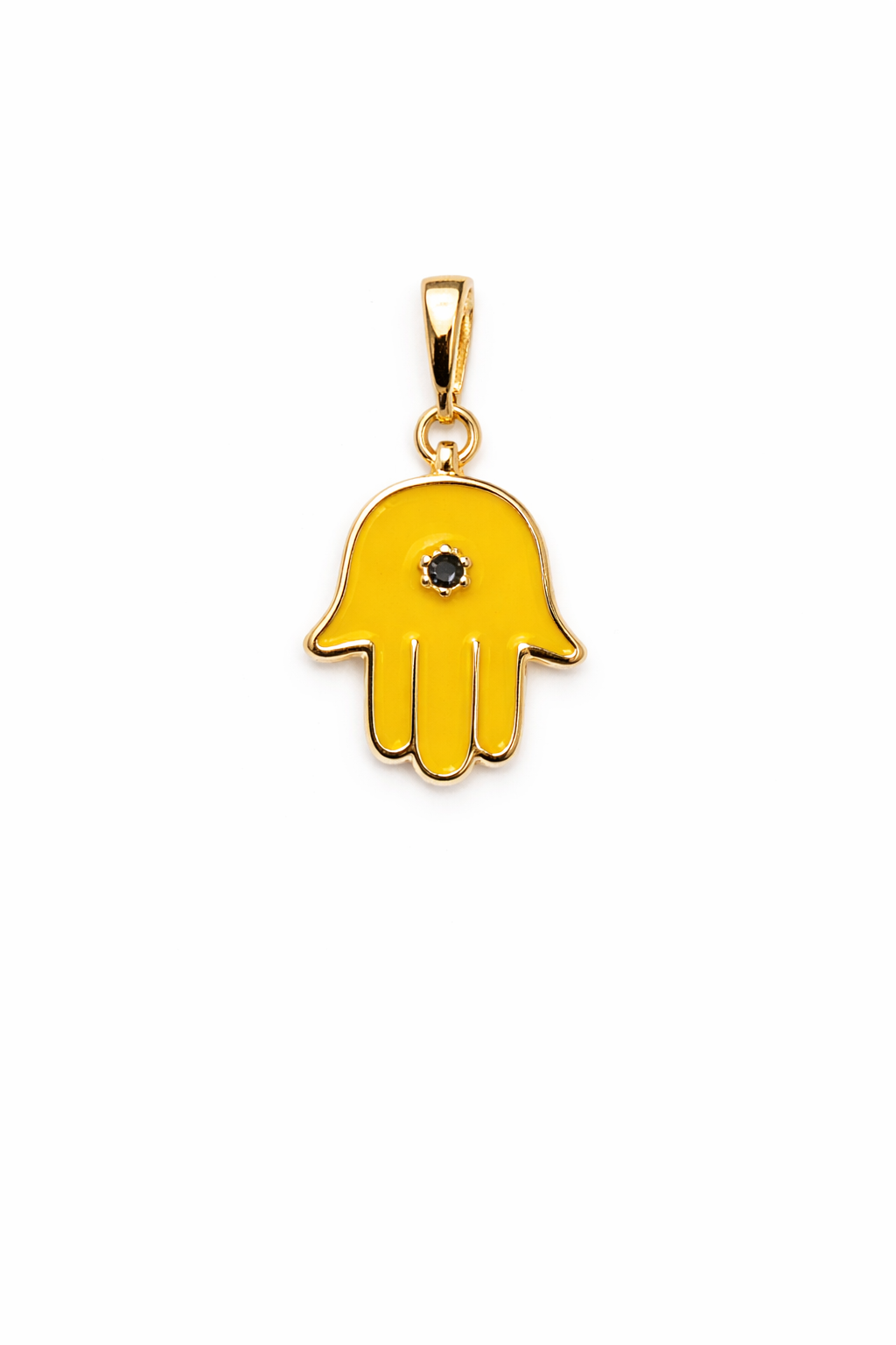 Gold Hamsa Hand Pendant Necklace | Yellow Enamel Evil Eye Charm