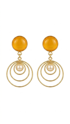 Gold Concentric Circle Pearl Earrings