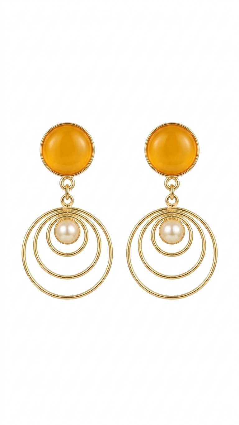 Gold Concentric Circle Pearl Earrings