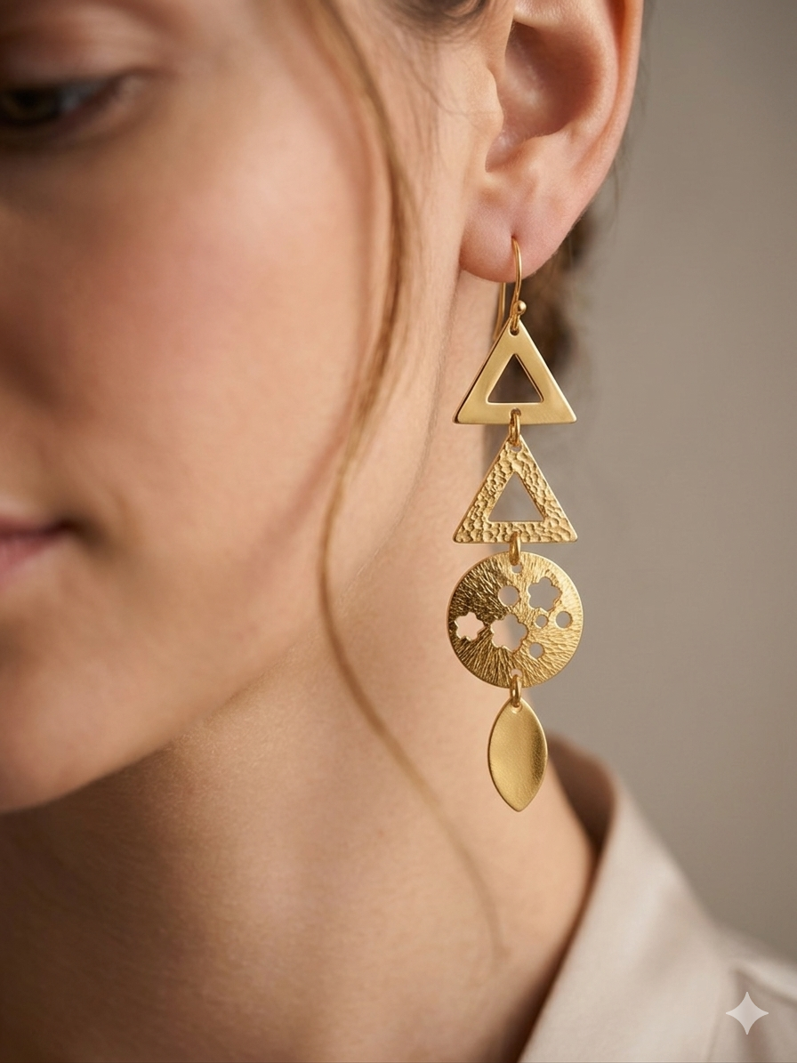Multi-Layer Geometric Gold Statement Earrings