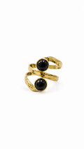 Black Onyx Wrap Ring, Adjustable Gold Statement Ring