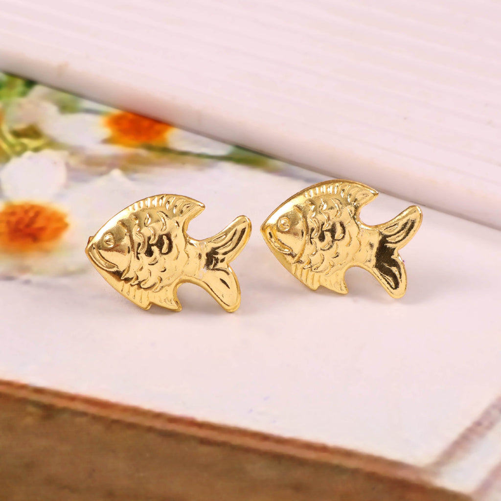 Minimalist Gold Fish Stud Earrings – Cute Ocean Inspired Everyday Jewelry