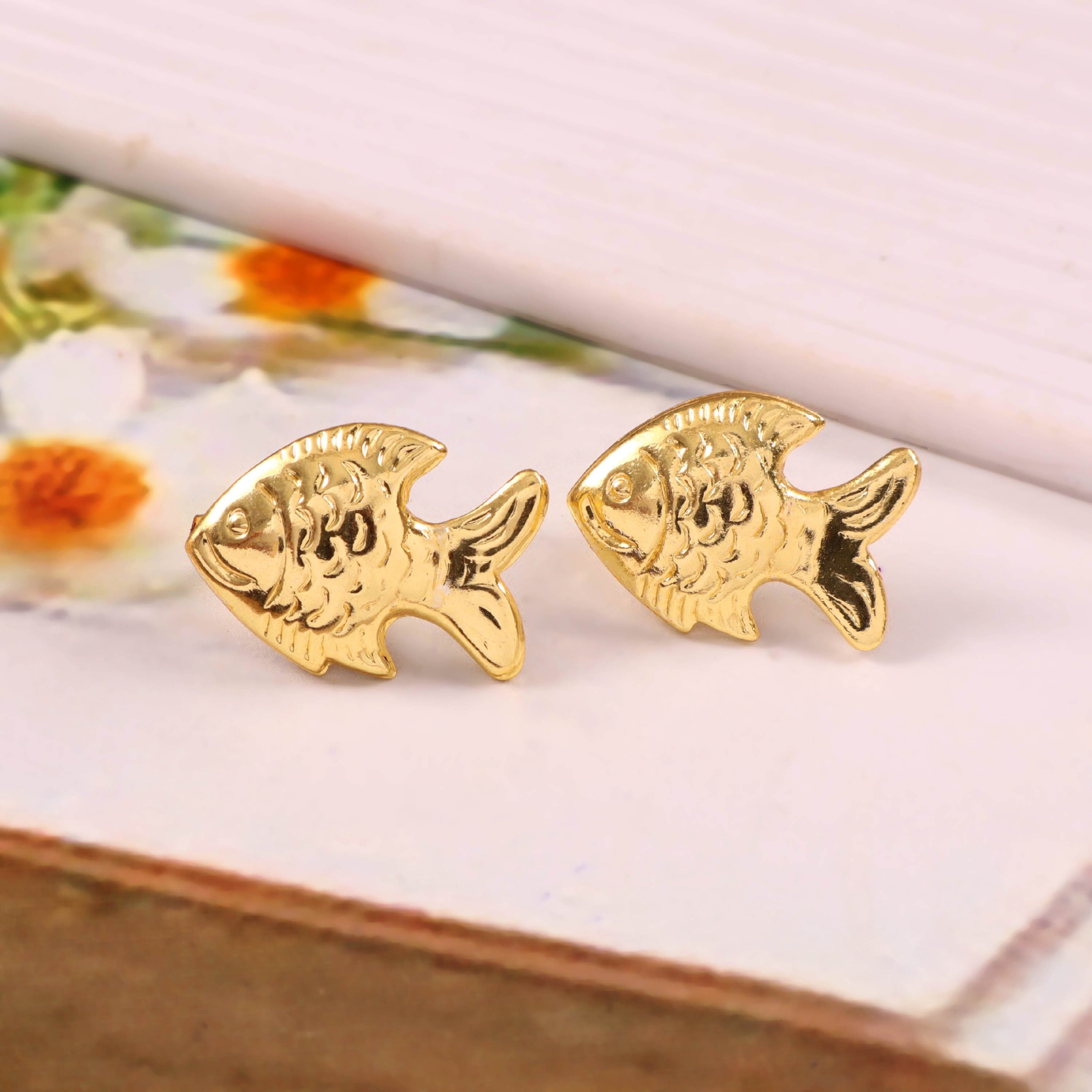Minimalist Gold Fish Stud Earrings – Cute Ocean Inspired Everyday Jewelry