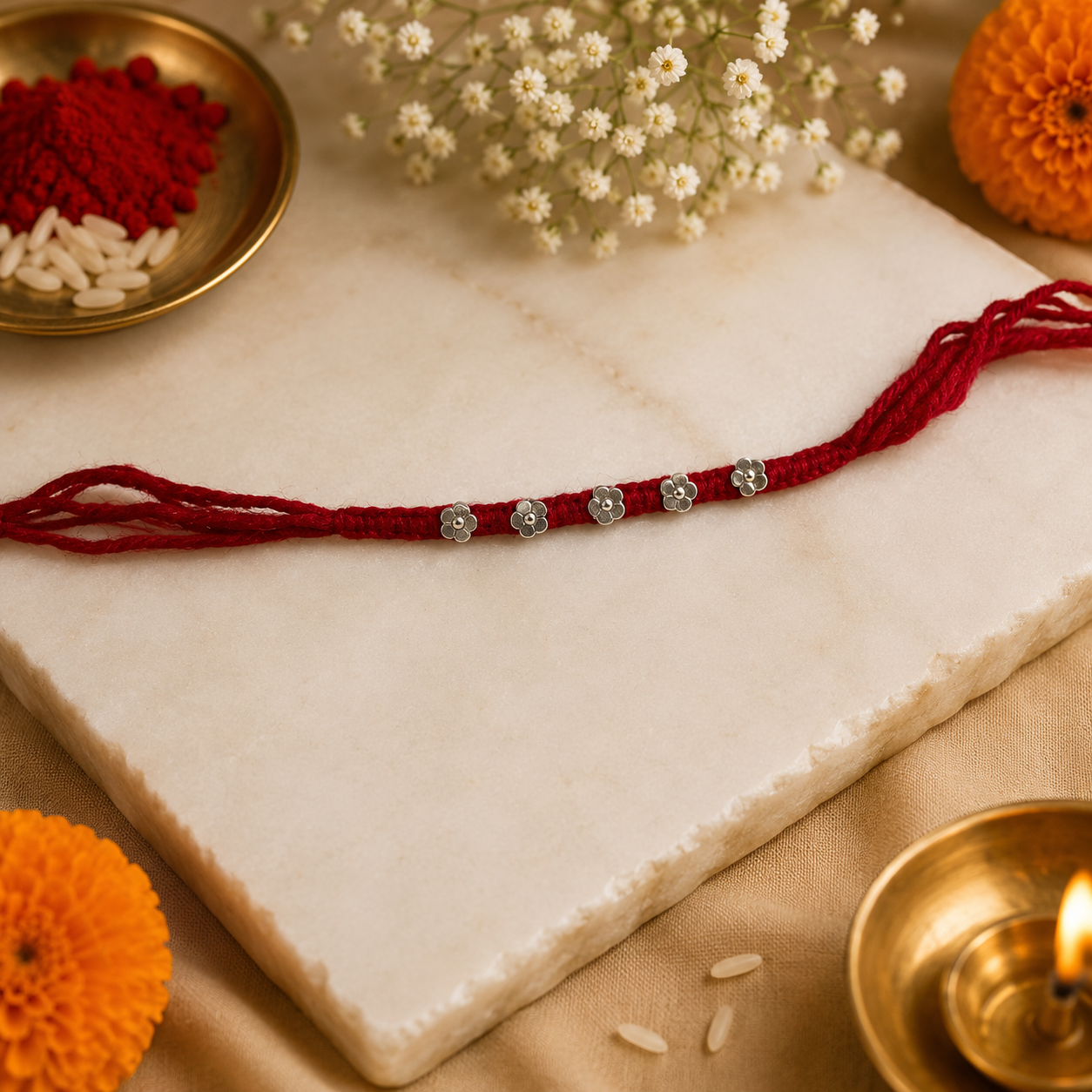 Silver Plated Floral Rakhi for Brother