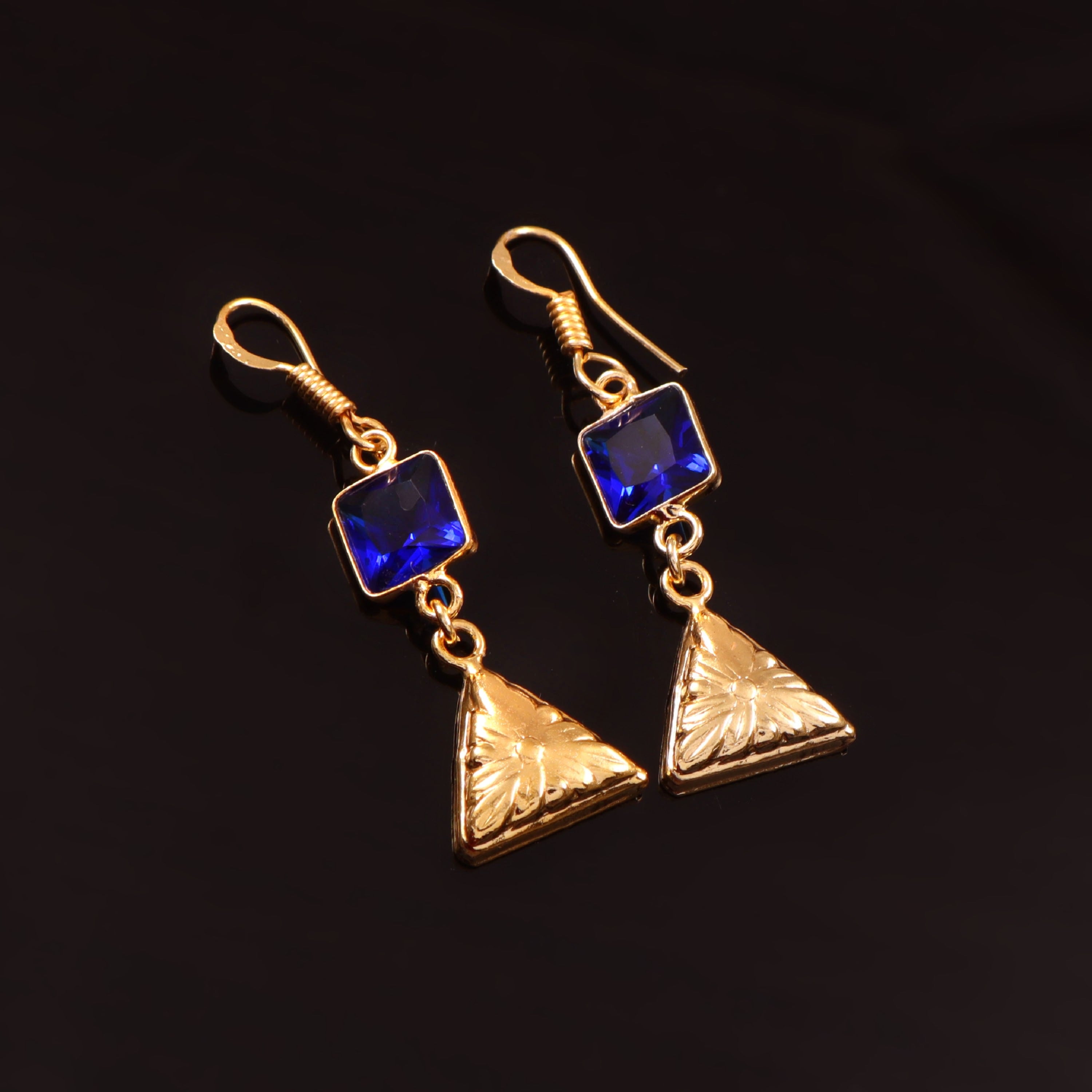 Blue Stone Gold Drop Earrings Geometric