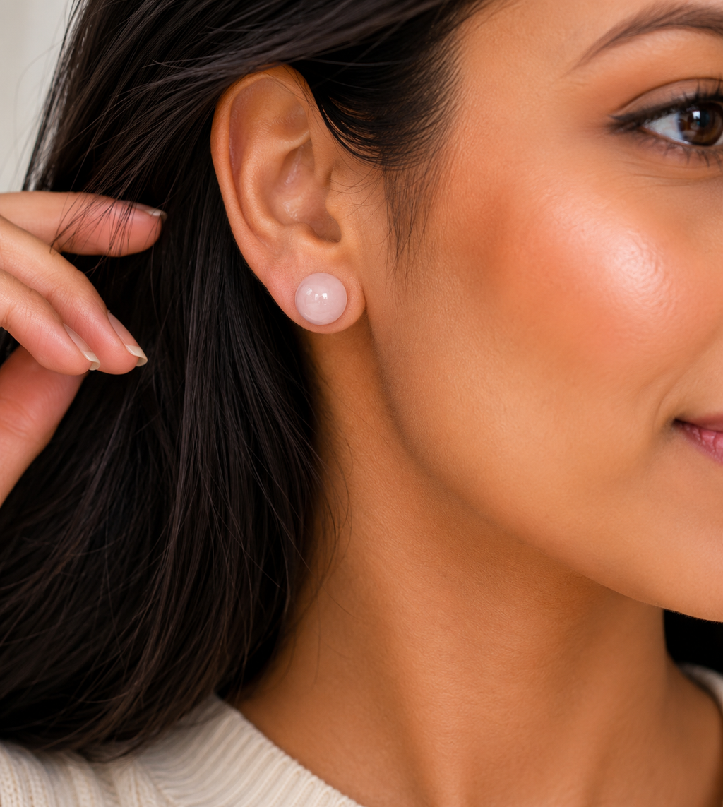 Natural Rose Quartz Stud Earrings