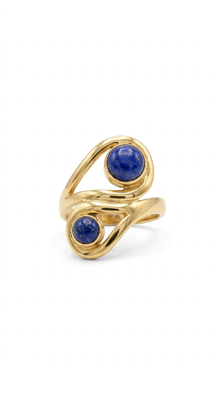 Golden Lapis Spiral Statement Ring
