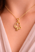 Gold Heart Pendant Necklace with Floral Detail