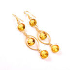 Gold Yellow Crystal Teardrop Dangle Earrings