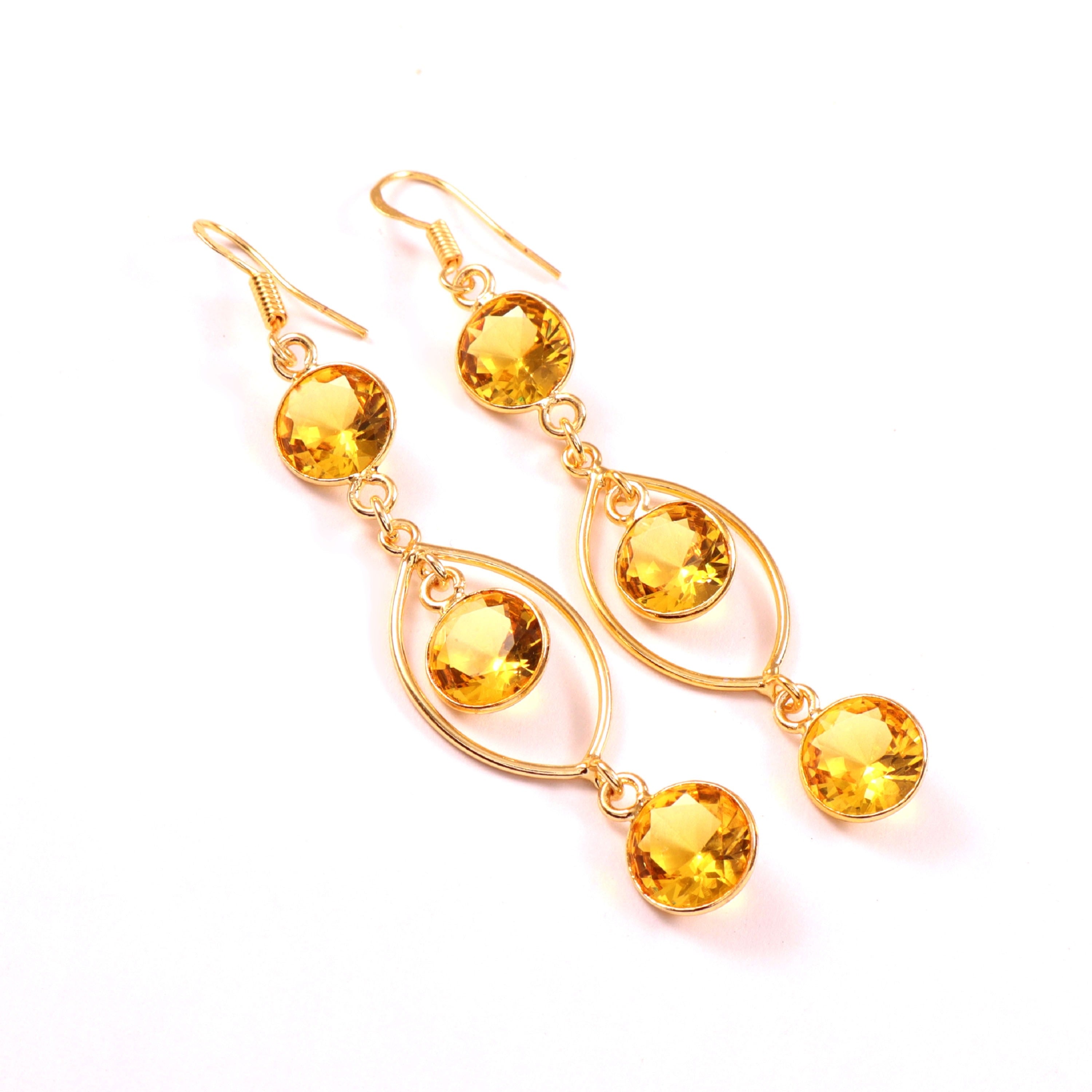 Gold Yellow Crystal Teardrop Dangle Earrings