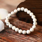 Natural Howlite Gemstone Beaded Bracelet With Certificate For Calm, Stress Relief