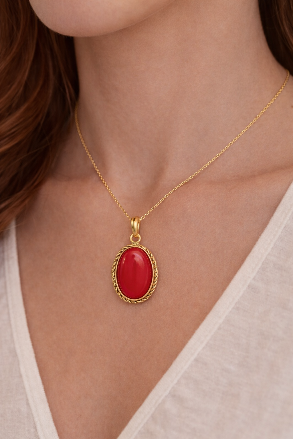 Coral Gemstone Pendant Gold