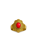Vintage Gold Floral Ring with Red Oval Stone