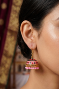 Pink Meenakari Jhumka Earrings