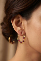 Garnet Red Crystal Hoop Earrings