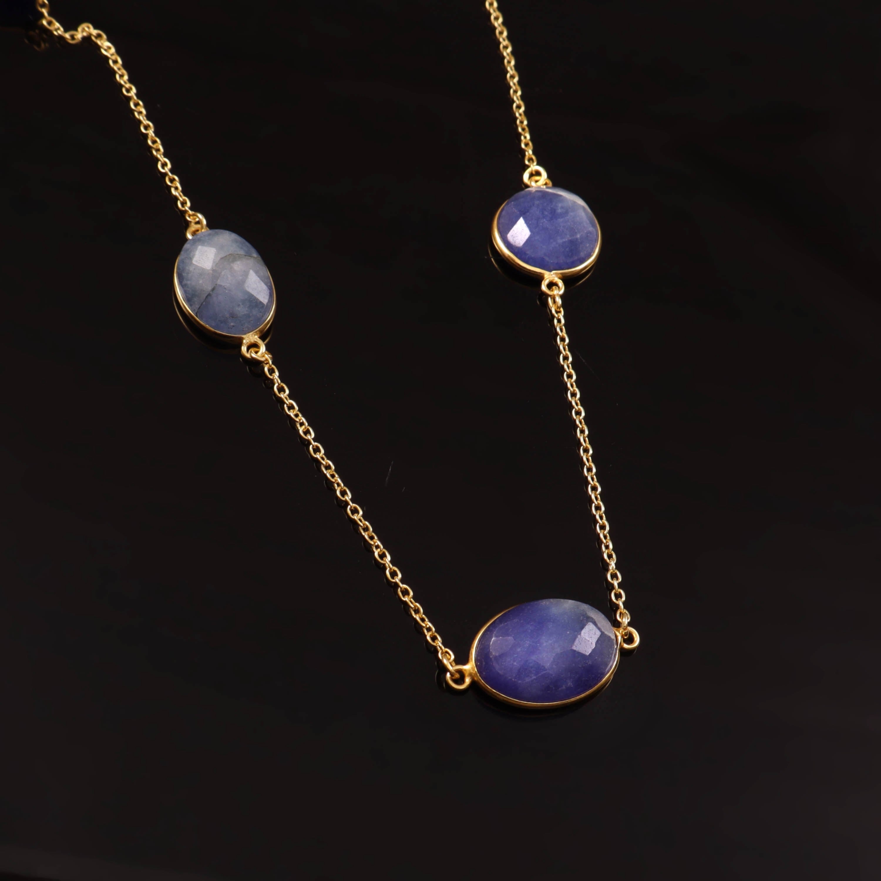Elegant Blue Gemstone Gold Necklace