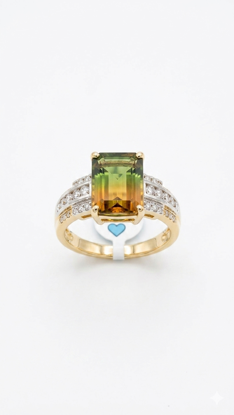 Bi-Color Tourmaline Statement Ring in Gold Finish