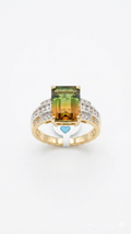 Bi-Color Tourmaline Statement Ring in Gold Finish