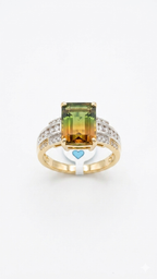 Bi-Color Tourmaline Statement Ring in Gold Finish