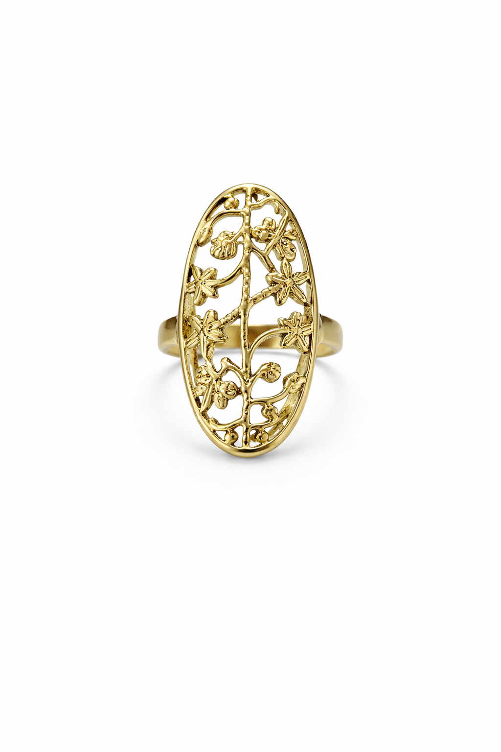 Golden Floral Filigree Oval Ring