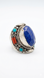 Vintage Lapis Lazuli Statement Ring in Silver Tone | Bohemian Ethnic Cocktail Ring
