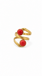 Red Coral Wrap Ring, Adjustable Gold Statement Ring