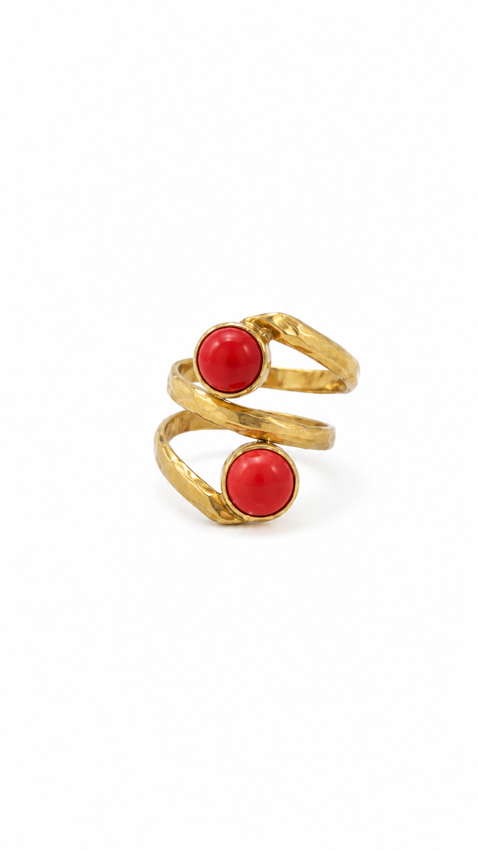 Red Coral Wrap Ring, Adjustable Gold Statement Ring