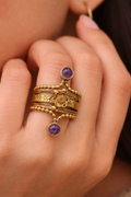Gold Amethyst Statement Ring Boho Adjustable Ring