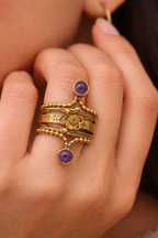 Gold Amethyst Statement Ring Boho Adjustable Ring