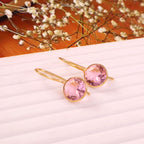 Gold Pink Crystal Drop Earrings